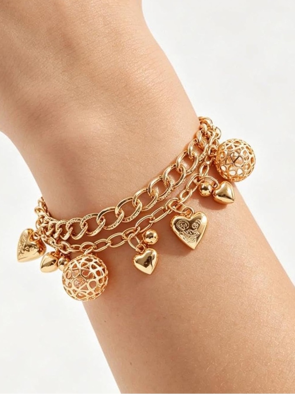 Anthropologie Gold Heart Charm Bracelet